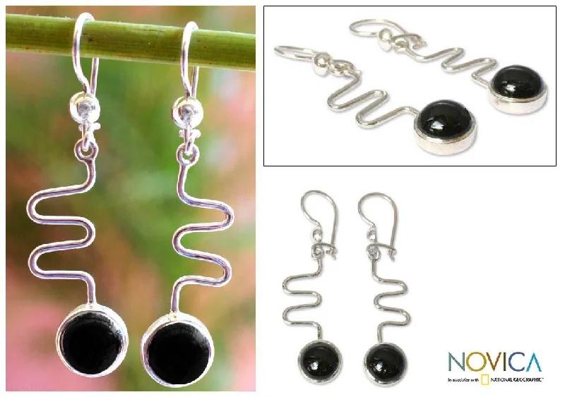 Hovering diamond earrings-Handmade Sterling Silver 'New Love' Black Spinel Earrings (Guatemala)