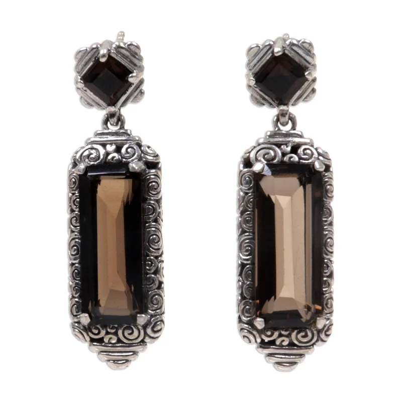 Fine filigree earrings-Handmade Sterling Silver 'Paradise Lantern' Smoky Quartz Earrings (Indonesia)