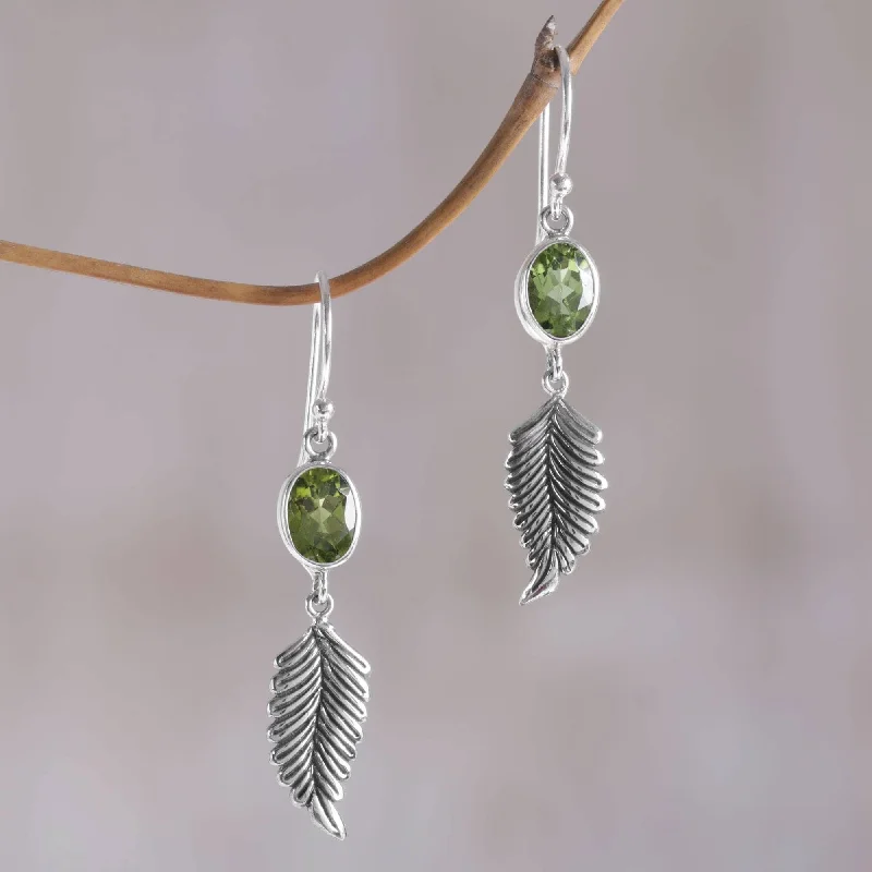 Sweeping bar earrings-Handmade Sterling Silver Passionate Hope Peridot Earrings (Indonesia) - 1.8*0.3