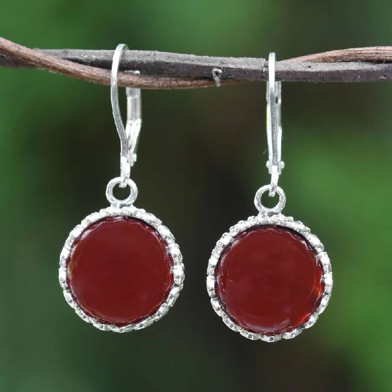 Rich emerald earrings-Handmade Sterling Silver 'Pointed Petals' Carnelian Earrings (Thailand)