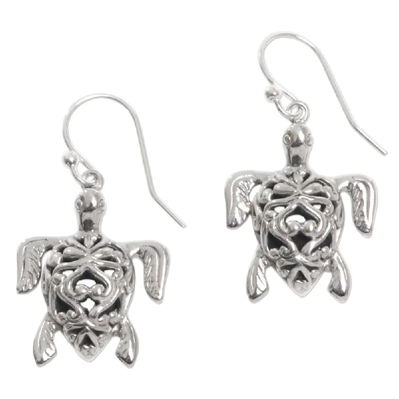 Breezy silver earrings-Handmade Sterling Silver 'Radiant Turtles' Earrings (Indonesia) - 1.3*0.7