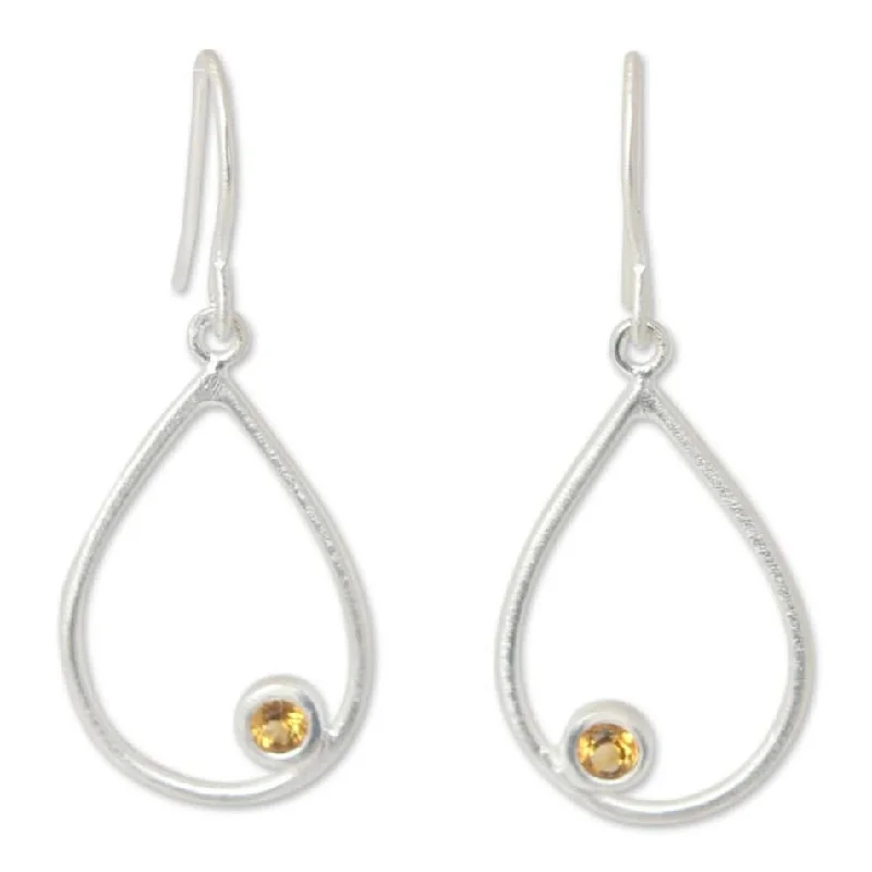 Winding pattern earrings-Handmade Sterling Silver Rain Citrine Dangle Earrings (Thailand)