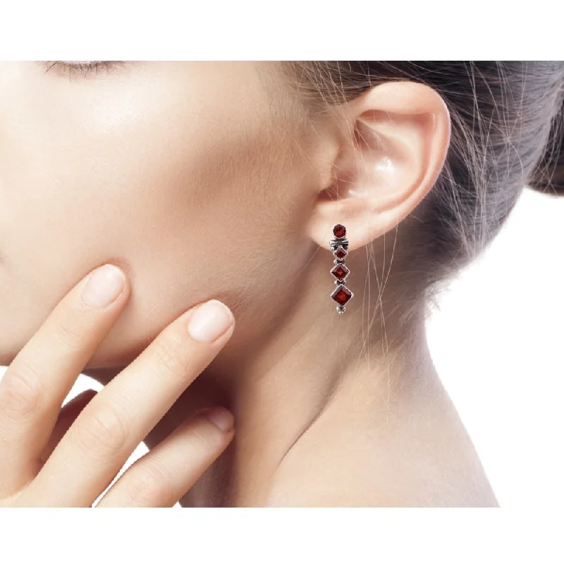 Molten silver earrings-Handmade Sterling Silver 'Ravishing Red' Garnet Drop Earrings (India)