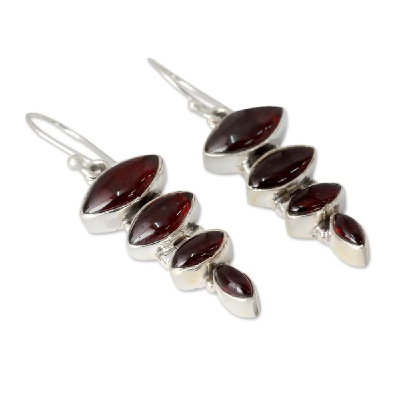 Soft bend earrings-Handmade Sterling Silver 'Romantic Quartet' Garnet Earrings (India)