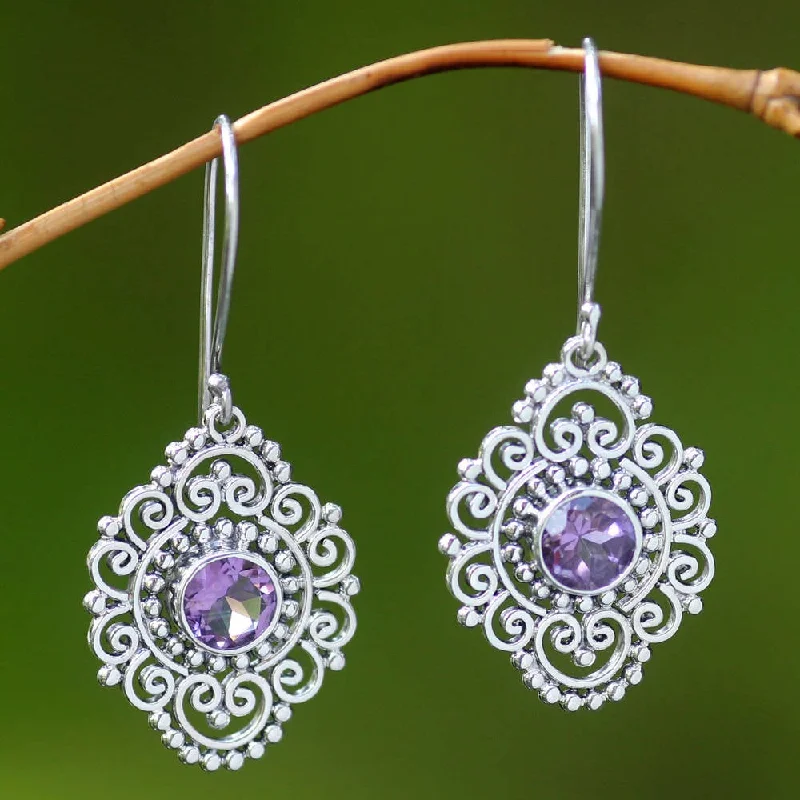 Kite stud earrings-Handmade Sterling Silver 'Royal Medallion' Amethyst Earrings (Indonesia) - 1.7*0.7