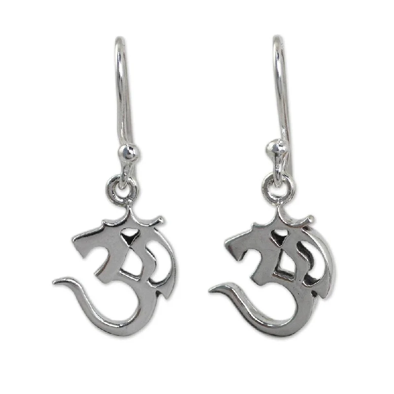 Vine-twist earrings-Handmade Sterling Silver 'Spirit Om' Earrings (Thailand)