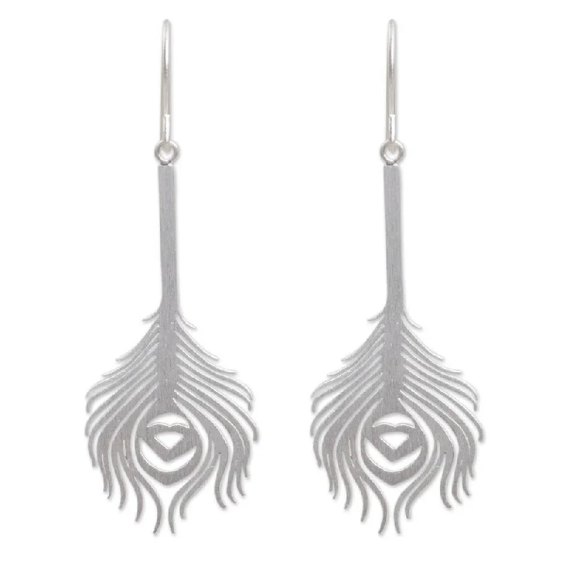 Swept design earrings-Handmade Sterling Silver 'Thai Peacock' Earrings (Thailand)