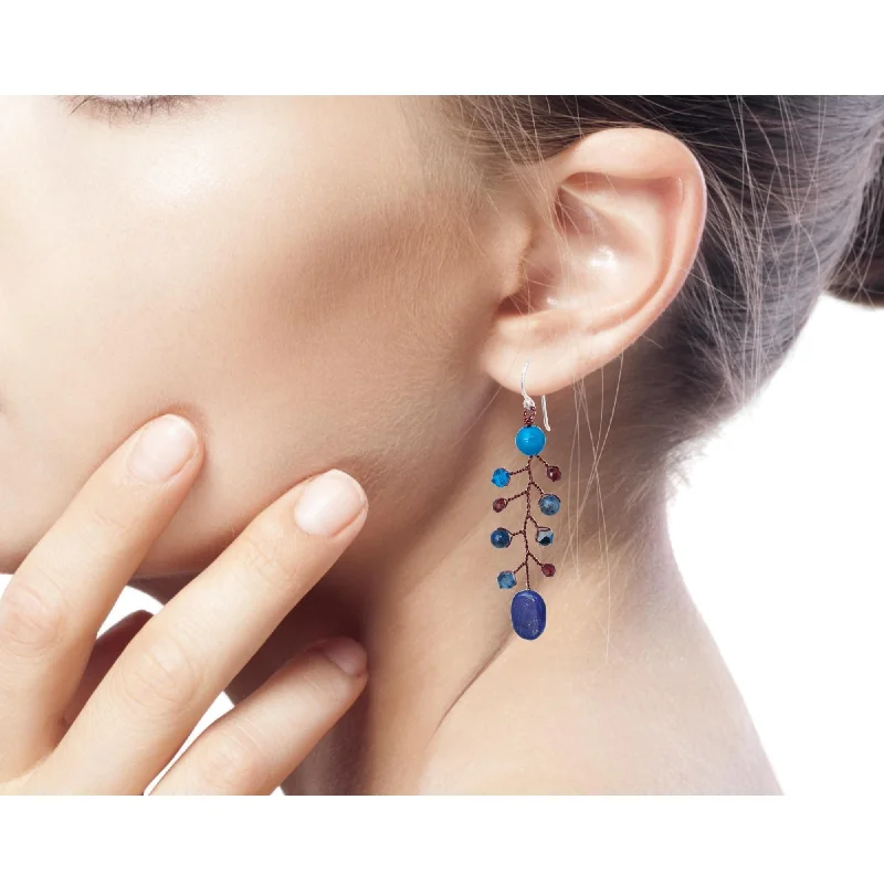 Branch cluster earrings-Handmade Sterling Silver 'Thai Seas' Lapis Lazuli Earrings (Thailand)