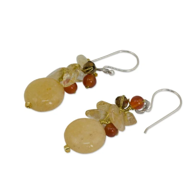 Shining drop earrings-Handmade Sterling Silver 'Yellow Rose' Multi-gemstone Earrings (Thailand) - 1.6*0.5W