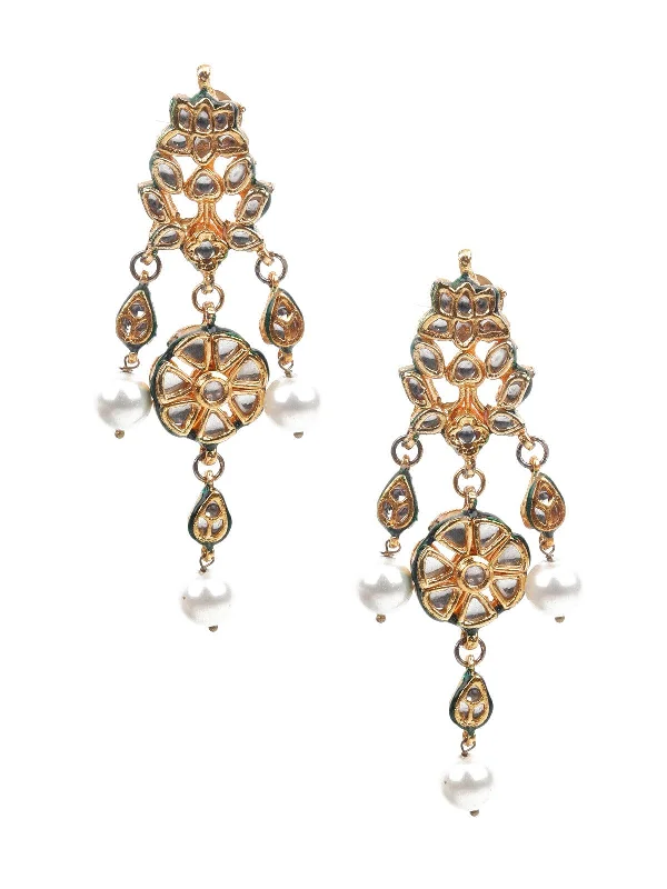 Fin motif earrings-Odette Women Kundan Studded Dangle Earrings