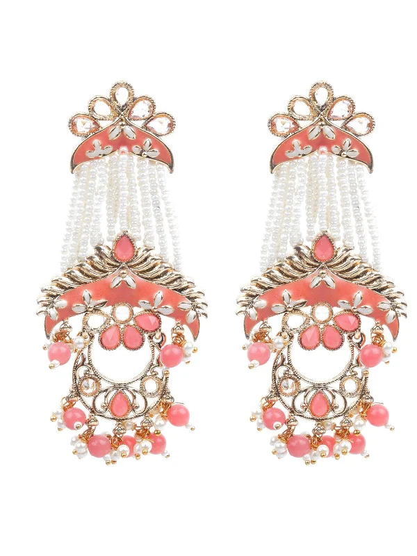 Thick gold earrings-Odette Women Kundan Studded Meenakari Dangle Earrings