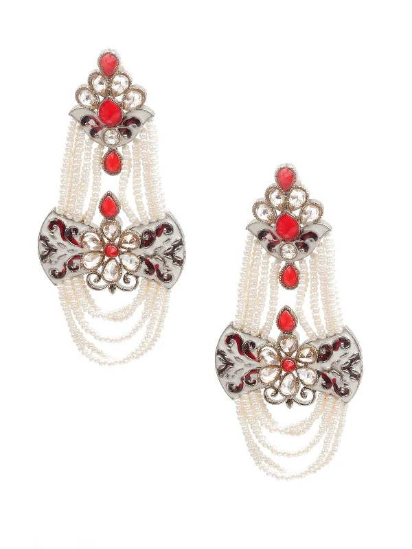 Soft bend earrings-Odette Women Kundan Studded Meenakari Dangle Earrings