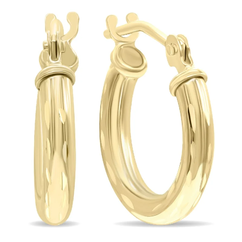 Low-set gem earrings-Marquee Jewels 10K Yellow Gold Shiny Diamond Cut Engraved Hoop Earrings (14mm)