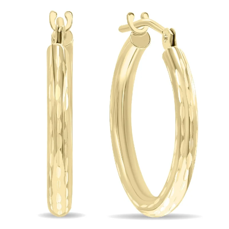 Embossed gem earrings-Marquee Jewels 10K Yellow Gold Shiny Diamond Cut Engraved Hoop Earrings (18mm)