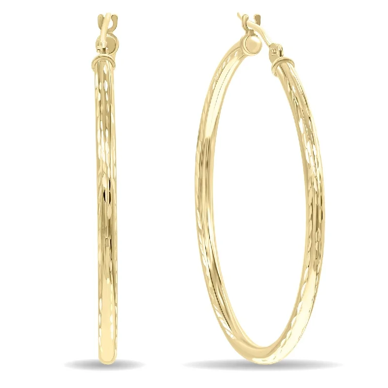 Winding pattern earrings-Marquee Jewels 10K Yellow Gold Shiny Diamond Cut Engraved Hoop Earrings (35mm)