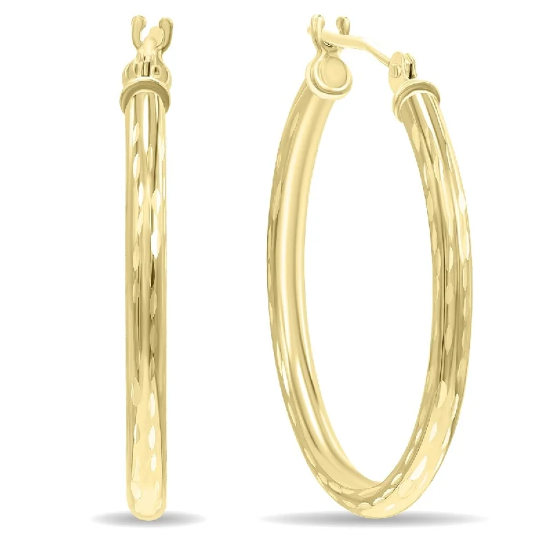 Buffed pewter earrings-Marquee Jewels 14K Yellow Gold Shiny Diamond Cut Engraved Hoop Earrings (25mm)