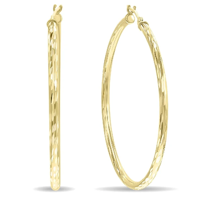 Eclipse moon earrings-Marquee Jewels 14K Yellow Gold Shiny Diamond Cut Engraved Hoop Earrings (40mm)