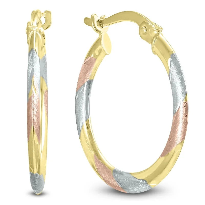 Icy aquamarine earrings-Marquee Jewels 14K Yellow Gold Tri-Color Hoop Earrings