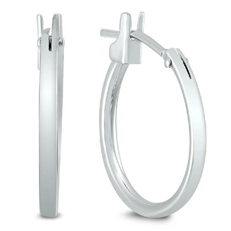 Brushed-edge earrings-Marquee Jewels 14MM Hoop Earrings in 14K White Gold