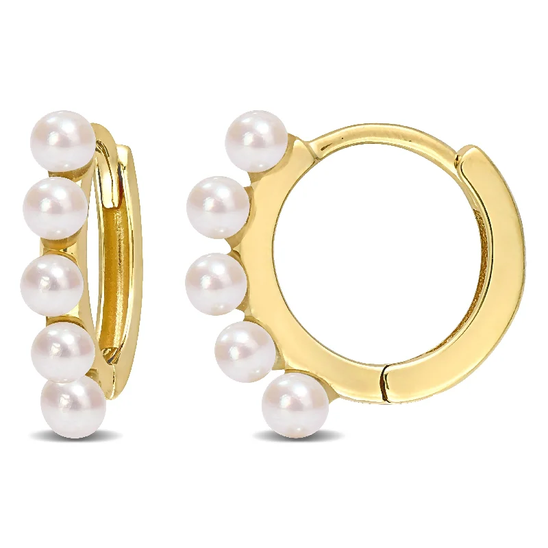 Icy topaz earrings-Miadora Cultured Freshwater Pearl Hoop Earrings in 10k Yellow Gold (2-2.5mm)