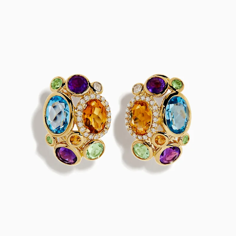 Bright topaz earrings-Mosaic 14K Yellow Gold Multi Gemstone Earrings