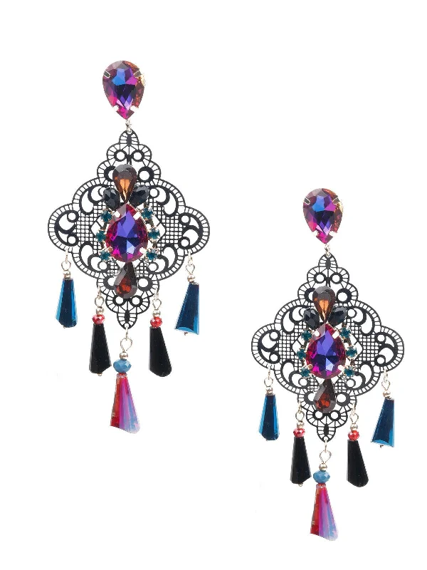 Corkscrew earrings-Odette Women Multicolored Stone Dangle Earrings