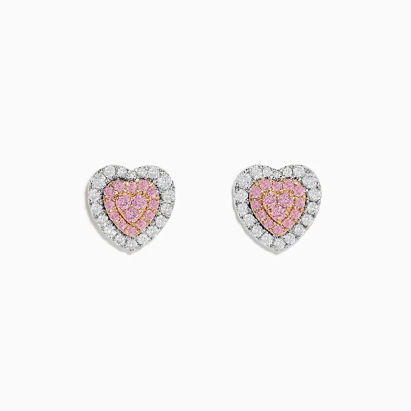 Frilled edge earrings-Novelty 18K Two Tone Gold Pink and White Diamond Heart Earrings