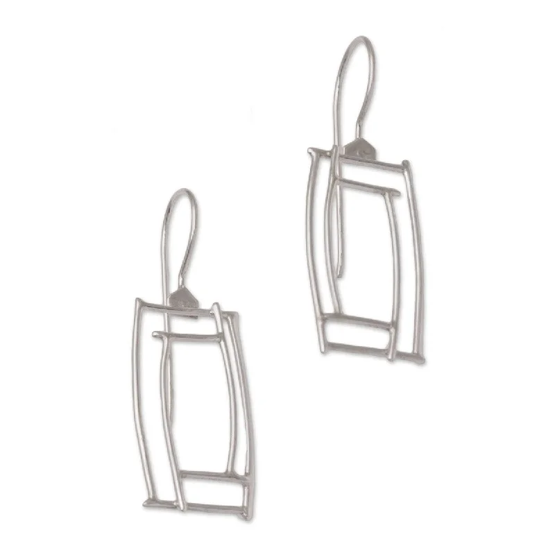 Pearlized stone earrings-NOVICA Abstract Windows, Sterling silver drop earrings - 1.7*0.6