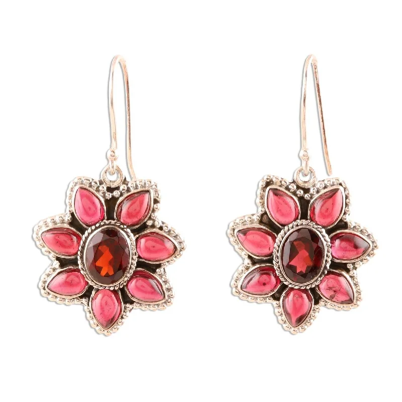 Molten gold earrings-NOVICA Camellia Blossoms, Garnet dangle earrings - 1.5*0.8