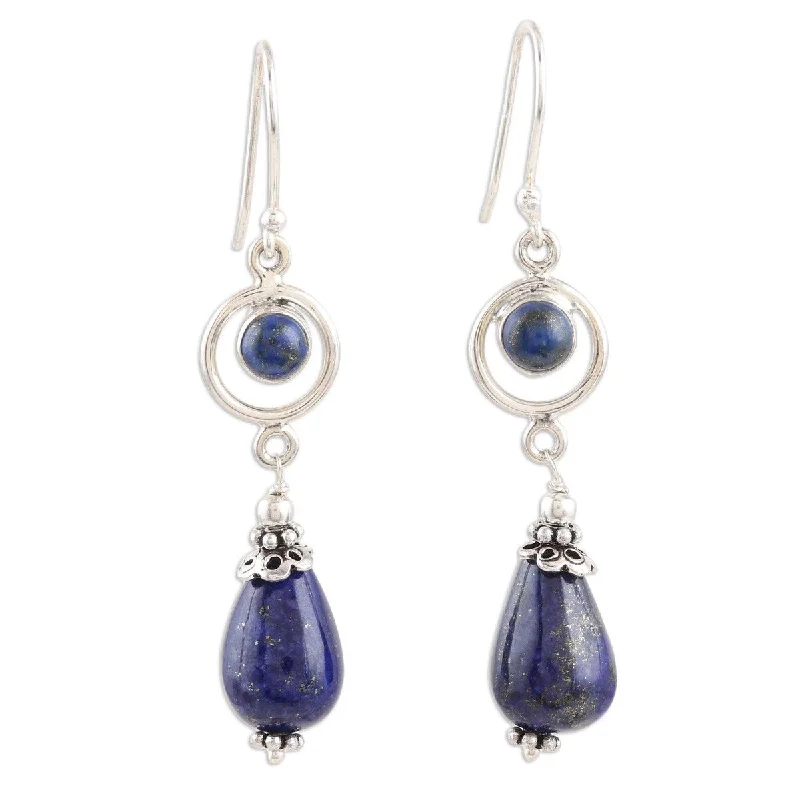 Bent stone earrings-NOVICA Cold Fusion, Lapis lazuli dangle earrings