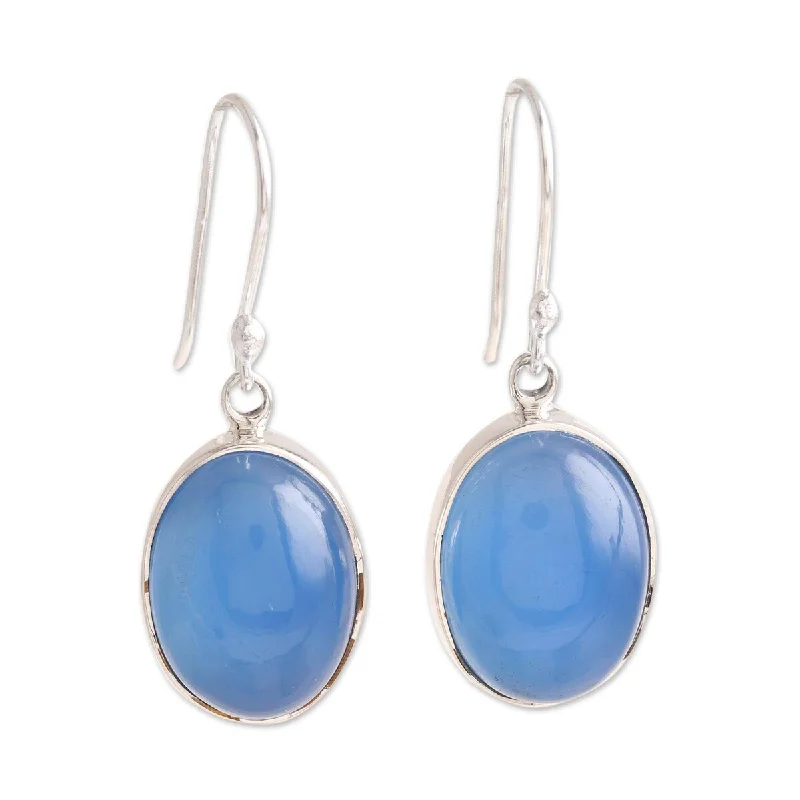 Clasped stone earrings-NOVICA Cool Ovals, Chalcedony dangle earrings - 1.4*0.5