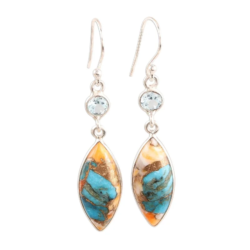 Swept design earrings-NOVICA Elegance of the Beach, Blue topaz and composite turquoise dangle earrings - 2" L x 0.4" W x 0.1" D