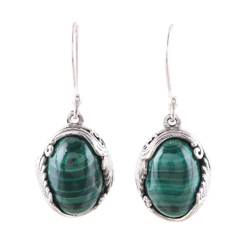 Rustic carved earrings-NOVICA Elegant Flair, Malachite dangle earrings - 1.3*0.5