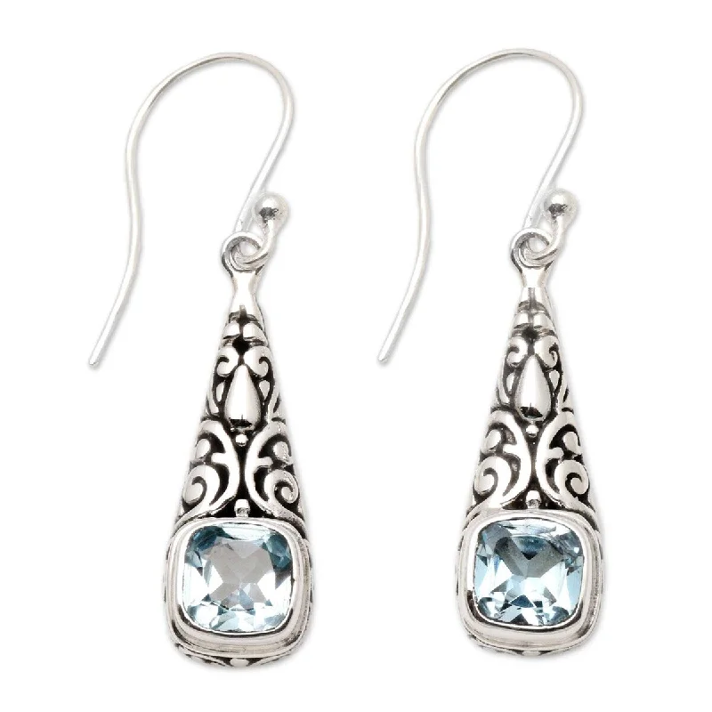 Deep hematite earrings-NOVICA Expression of Joy, Blue topaz dangle earrings - 1.4L*0.3W