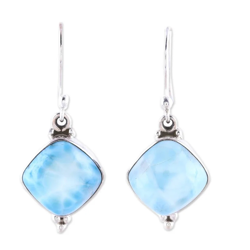 Scored hoop earrings-NOVICA Gleaming Grandeur, Larimar dangle earrings - 1.4*0.6