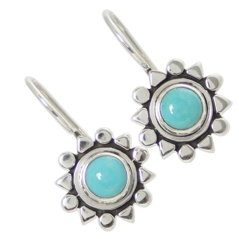 Tarnished gold earrings-NOVICA Handmade Aztec Star Turquoise Sterling Silver Earrings (Mexico)