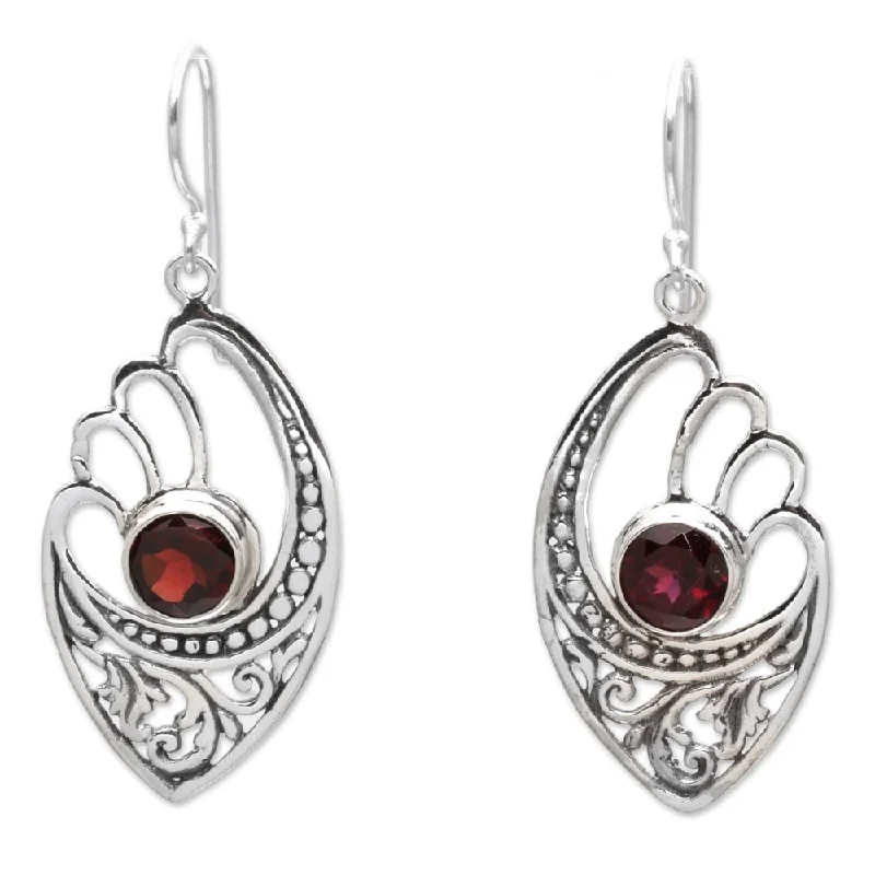 Subtle mesh earrings-NOVICA Handmade Garnet Dangle Earrings, 'Red Wings' (Indonesia) - 1.8*0.7