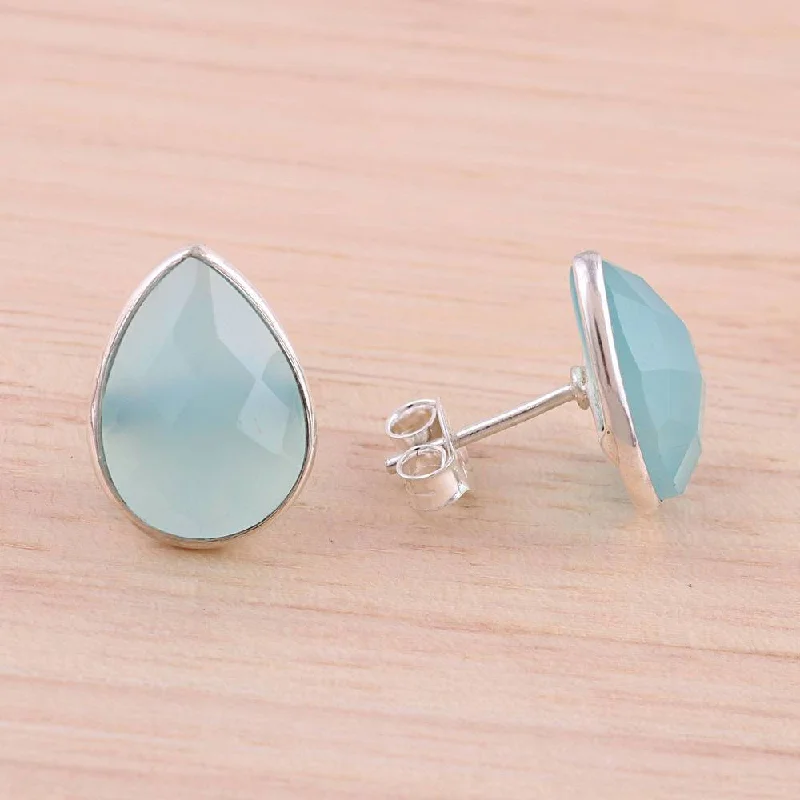 Sweeping bar earrings-NOVICA Handmade Raindrop Prisms Sterling Silver Chalcedony Earrings (India) - 1.3*0.4