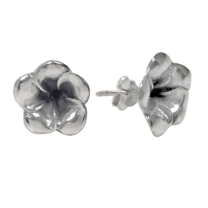 Sleek cobalt earrings-NOVICA Handmade Silver Flower Blossoms Earrings (Indonesia)