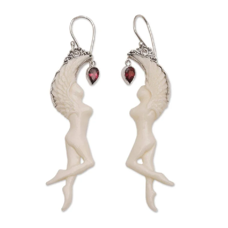 Radiant sun earrings-NOVICA Handmade Sterling Silver Bone Dancing Angels Garnet Earrings (Indonesia) - White - 2.8*0.7