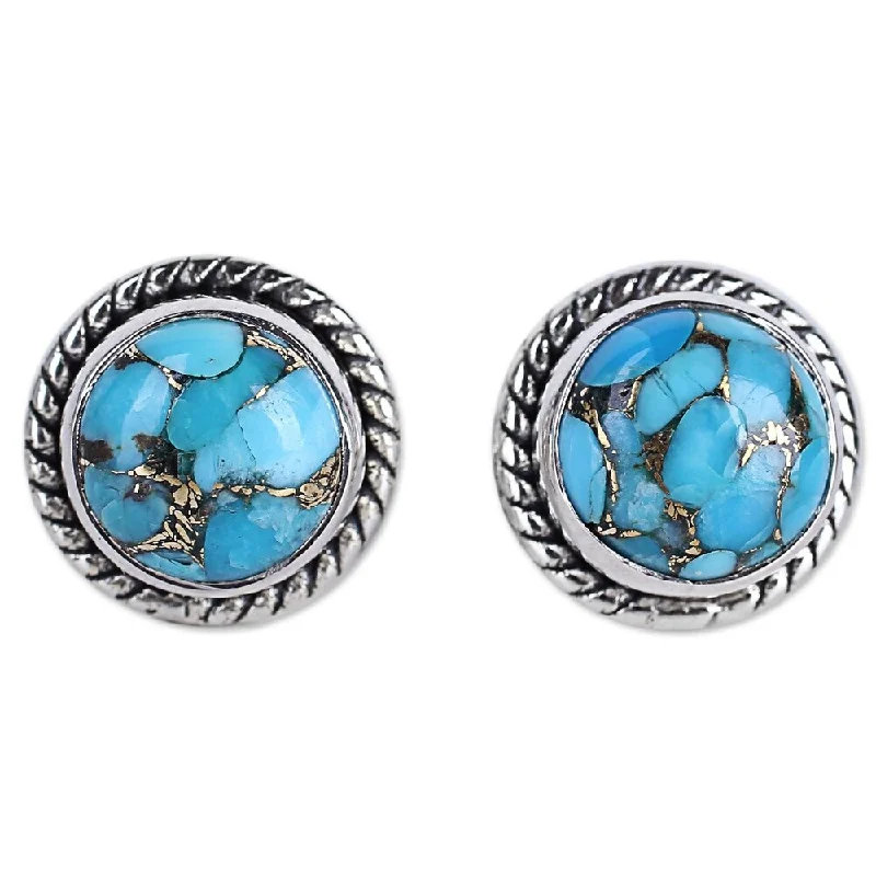 Glimmering crystal earrings-NOVICA Handmade Sterling Silver Cool Aqua Radiance Turquoise Earrings (India) - 0.4*0.4