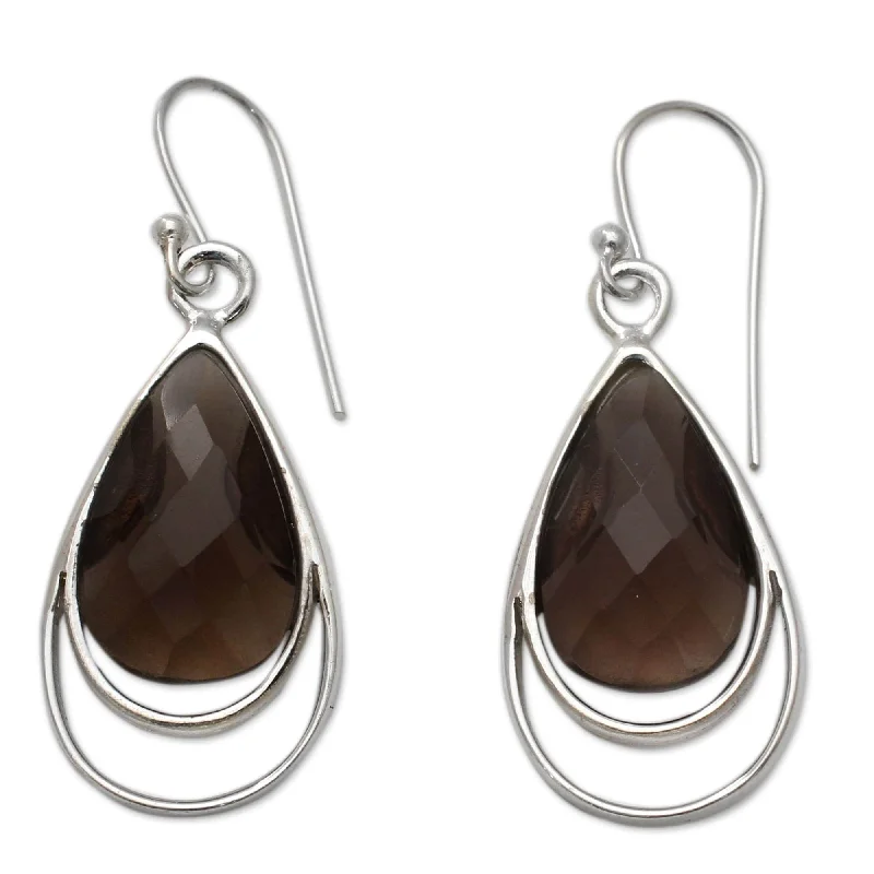 Edgy titanium earrings-NOVICA Handmade Sterling Silver 'Delhi Glam' Smoky Quartz Earrings (India)