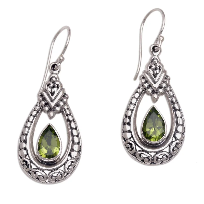 Glazed gem earrings-NOVICA Handmade Sterling Silver Drop of Green Peridot Earrings (Indonesia) - 1.7*0.6