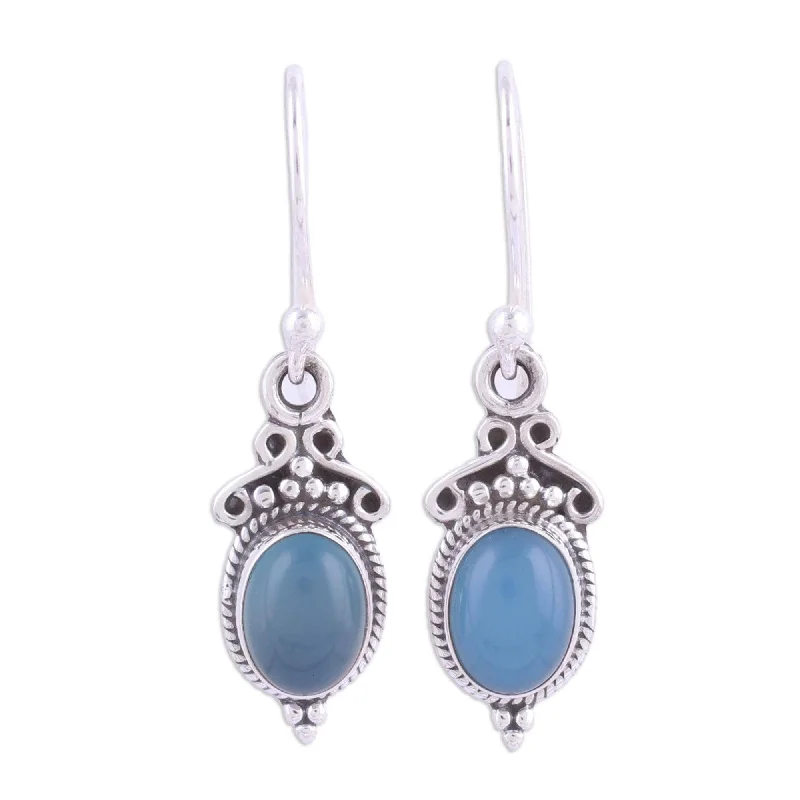 Rough ruby earrings-NOVICA Handmade Sterling Silver 'Elegant Gloss in Blue' Chalcedony Earrings - 1.2*0.4