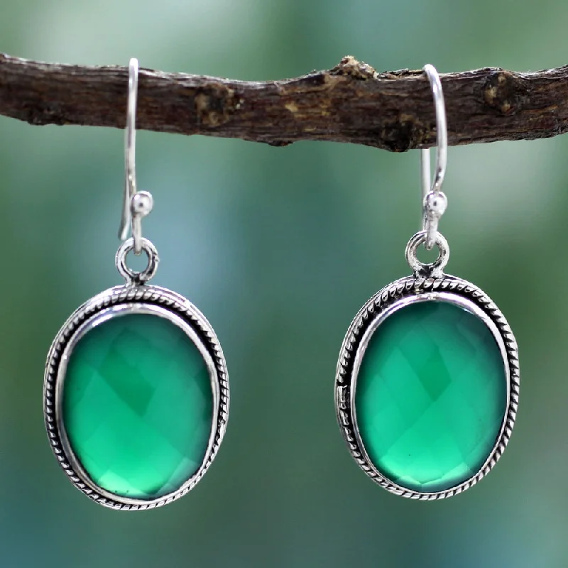 Rich kyanite earrings-NOVICA Handmade Sterling Silver 'Luscious Green' Onyx Earrings (India)