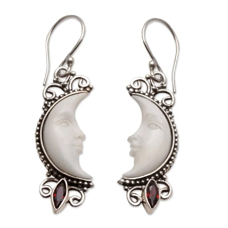 Bent stone earrings-NOVICA Handmade Sterling Silver Natural Moonlight Garnet Earrings (Indonesia) - 1.7*0.5