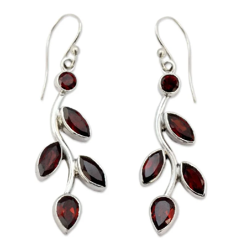 Precision cut earrings-NOVICA Handmade Sterling Silver Scarlet Bouquet Red Garnet Marquise Stone Shape Earrings (India) - 1.9*0.6