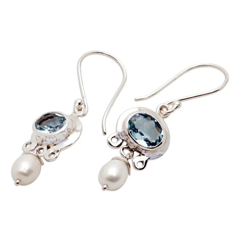 Stamped initial earrings-NOVICA Handmade Sterling Silver 'Sky Fantasy' Pearl Dangle Earrings (4mm) (Indonesia) - 0.6"x1.4"