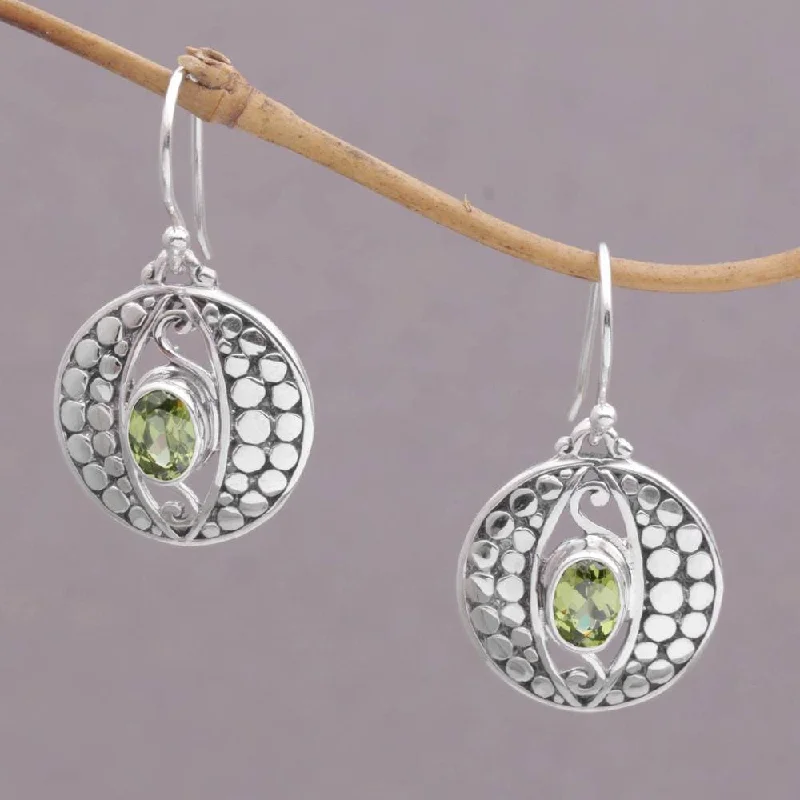 Eclipse moon earrings-NOVICA Handmade Sterling Silver 'Temple Watchers' Peridot Earrings (Indonesia) - 1.3L*1W