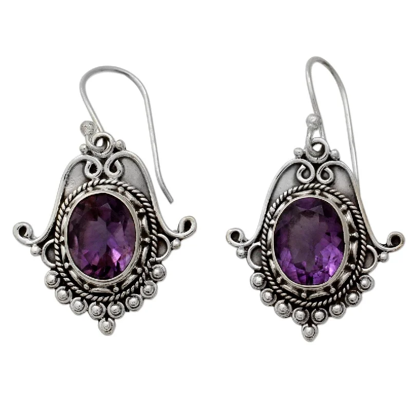 Luminous ruby earrings-NOVICA Jaipuri Glam, Amethyst dangle earrings - 1.6*0.8